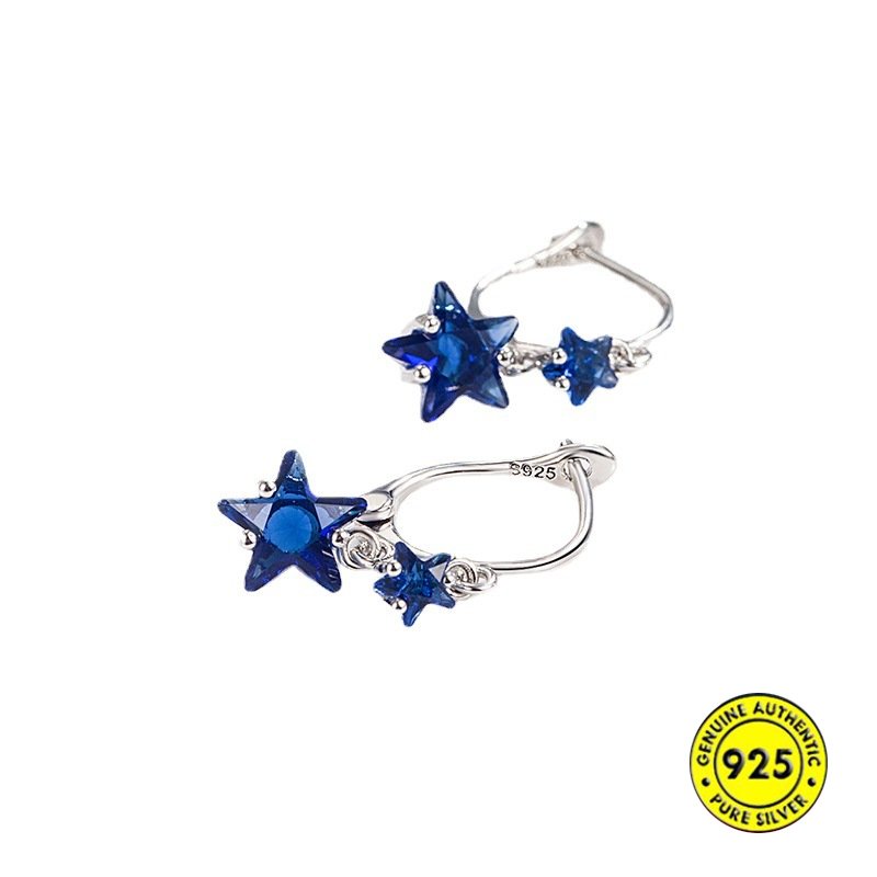 Anting Bentuk Pentagram Warna Biru Gaya Retro U1028