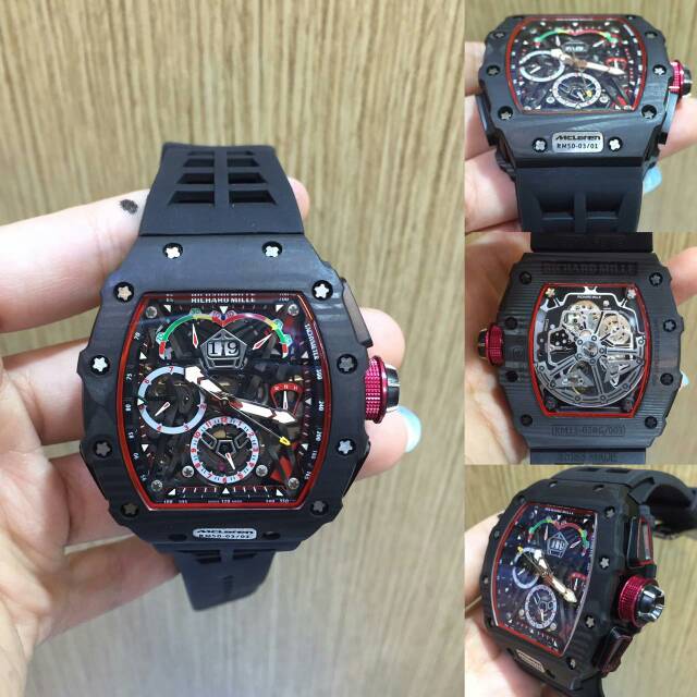 JAM TANGAN PRIA LIMITED EDITION RM 53-03/01 MCLAREN BLACK CARBON AUTOMATIC ULTIMATE SWISS CLONE