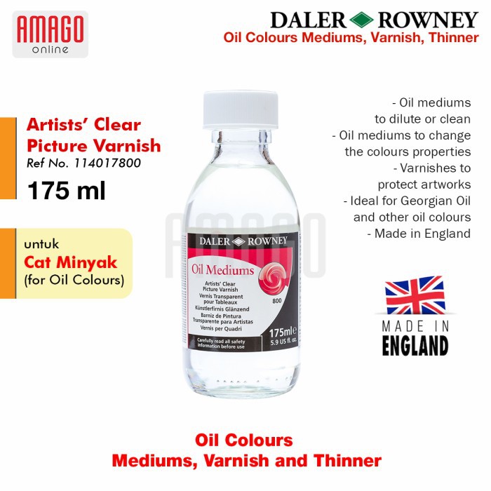 

Vernis DALER-ROWNEY - Artists Clear Picture Varnish - Pilih Ukuran