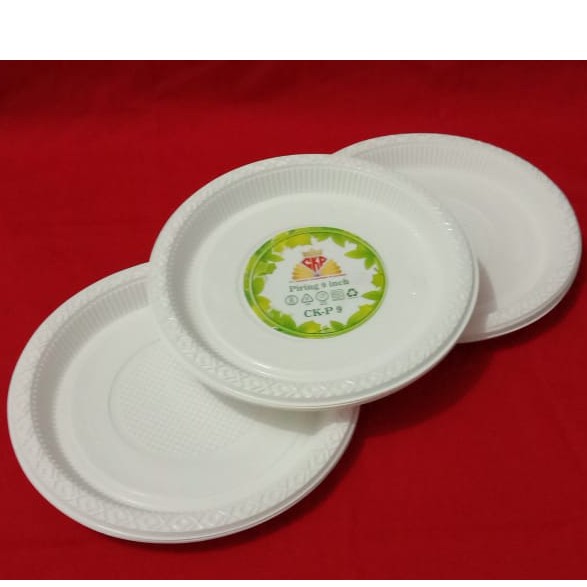 BAGUS BANGET!!! PIRING PLASTIK PUTIH SUSU ( 9 inch ) MIKA PLASTIK MERK KHARISMA.