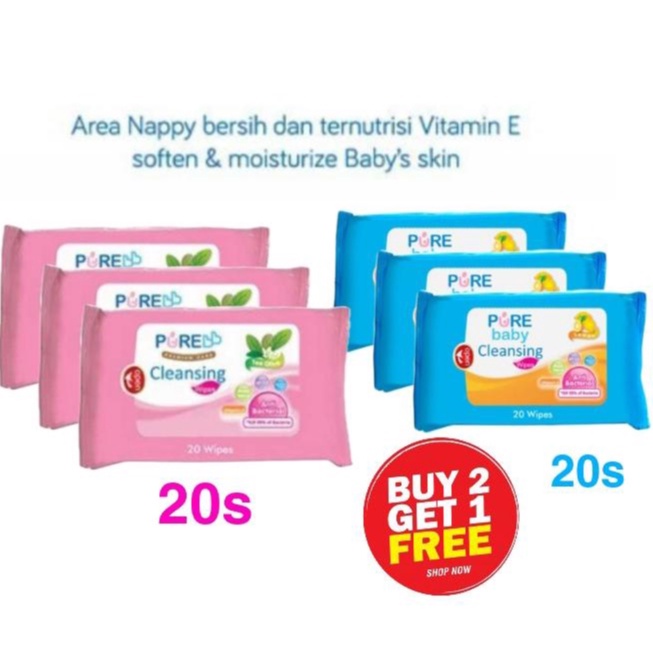 Purebaby Cleansing Wipes 20s ( BUY 2 GET 1 )