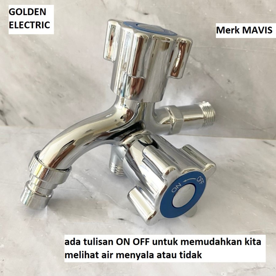 Kran Keran Air Tembok 2 Cabang Stainless Steel 1/2 inch 1/2&quot; ON OFF