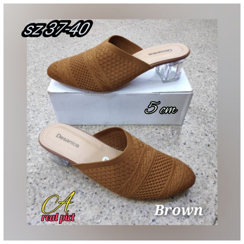 SEPATU SLOP BAHAN RAJUT IMPORT HAK KACA 5 CM ELEGANT TERBARU