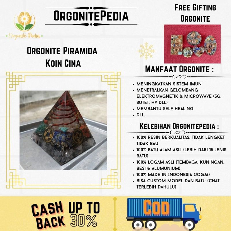 Orgonite Orgonit Orgone Piramida Koin Gobog Cina Kuno Asli 8 Cm Yogyakarta Free Gifting  Emf Protect