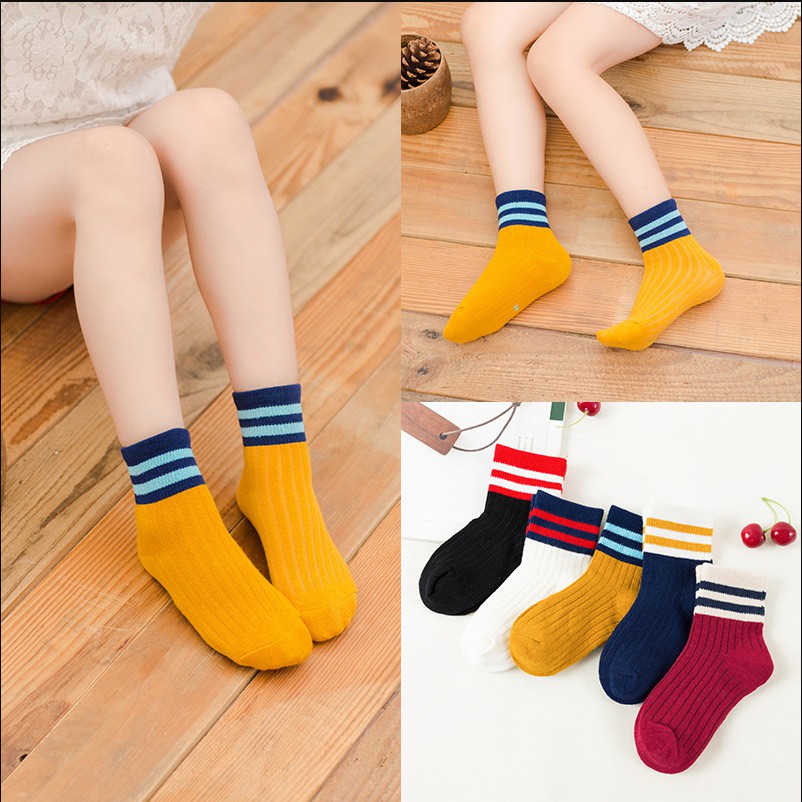 Kaus kaki bergaris Anak Unisex kaos kaki korea bayi (5 pasang) K09