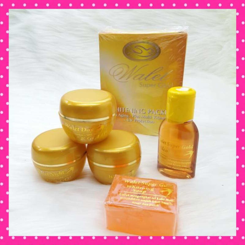 KRIM PEMUTIH WAJAH GLOWING CEPAT PENGHILANG FLEK HITAM AMPUH CREAM WALET SUPER GOLD 5IN 1 PAKET