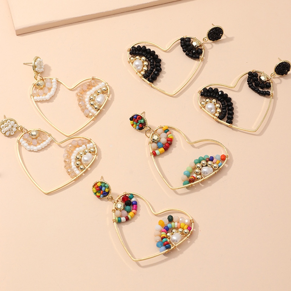 Hu Hu Hu Hu Hu Alat Bantu Pasang Kacamata♡ Anting Tusuk Gantung Wanita Desain Hati Hollow Hias Manikmanik Gaya Boho Untuk Pestaclub