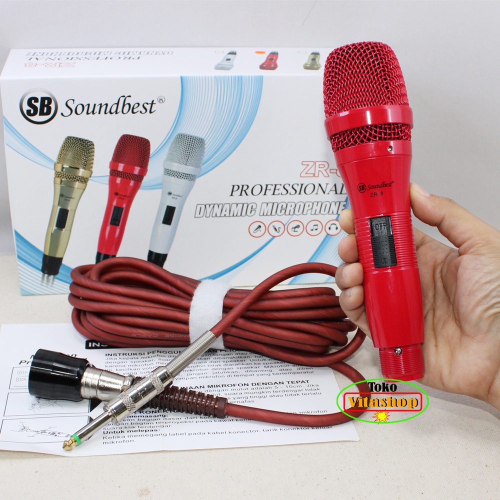 MICROPHONE SOUNDBEST ZR-8 MERAH MIC KABEL VOKAL MIK ASLI PROFESIONAL