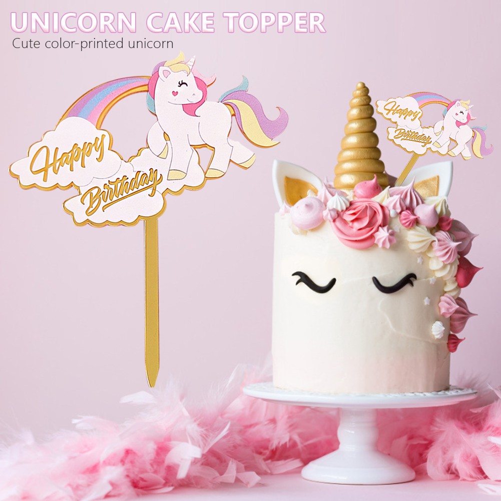 Topper Kue Ulang Tahun Desain Unicorn Bahan Akrilik Reusable Untuk Dekorasi Pesta