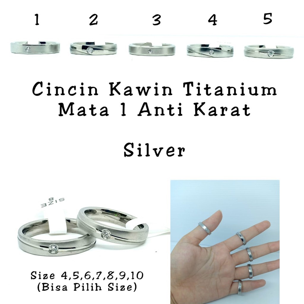 Cincin Kawin Couple Pasangan Titanium Mata 1 Silver Import Premium Anti Karat CN170