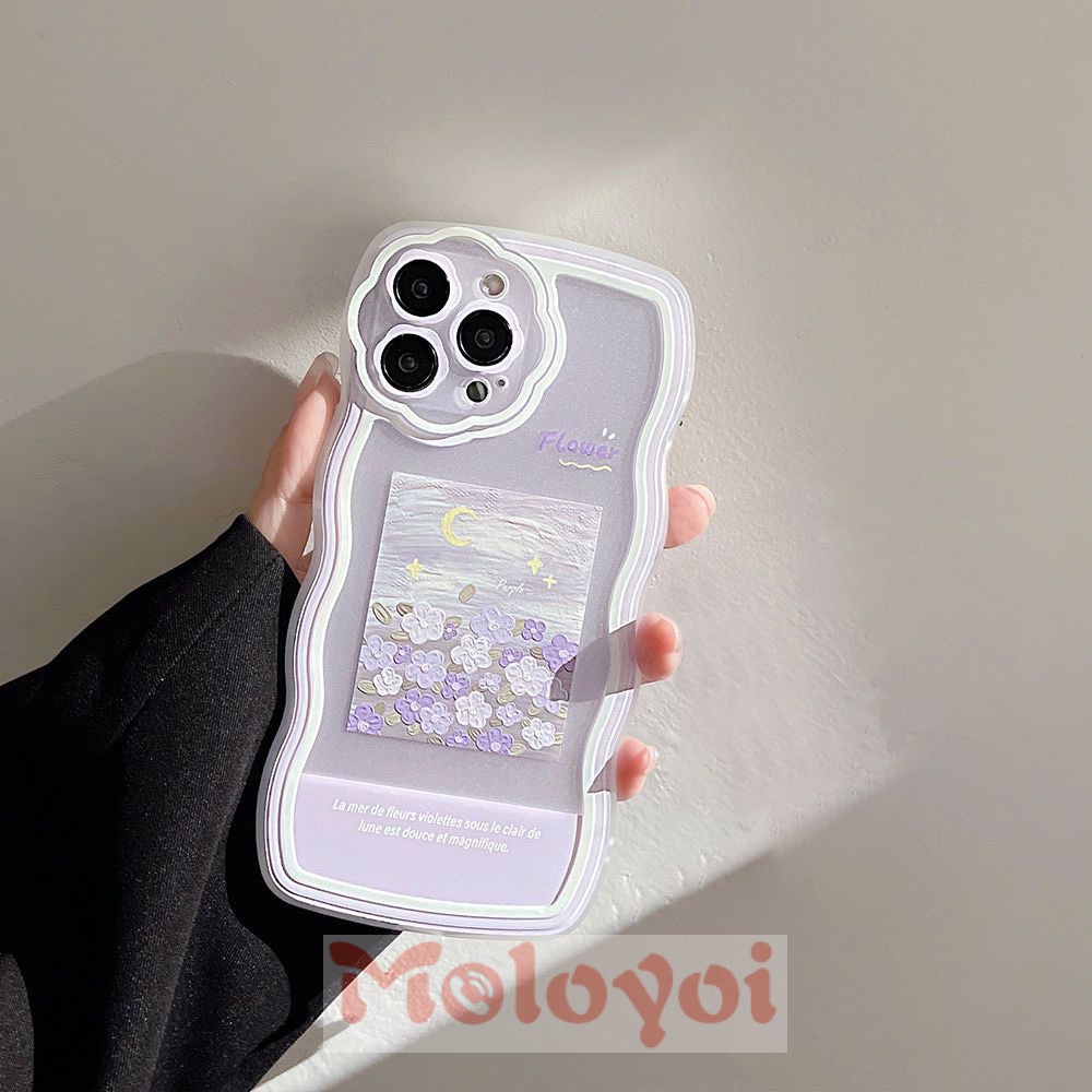 Soft Case Tpu Motif Lukisan Cat Minyak Bunga Ungu Untuk IPhone 11 12 13 Pro MAX XR 7 8 Plus X 6 6s Plus XS MAX SE 2020