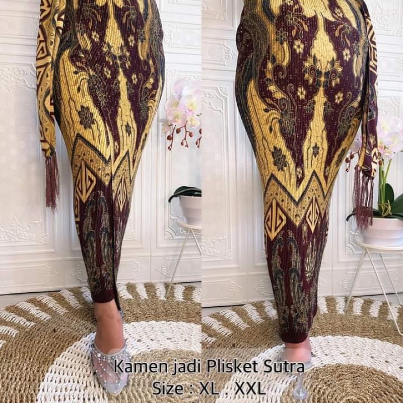 Kamen jadi plisket dolby sutra set selendang