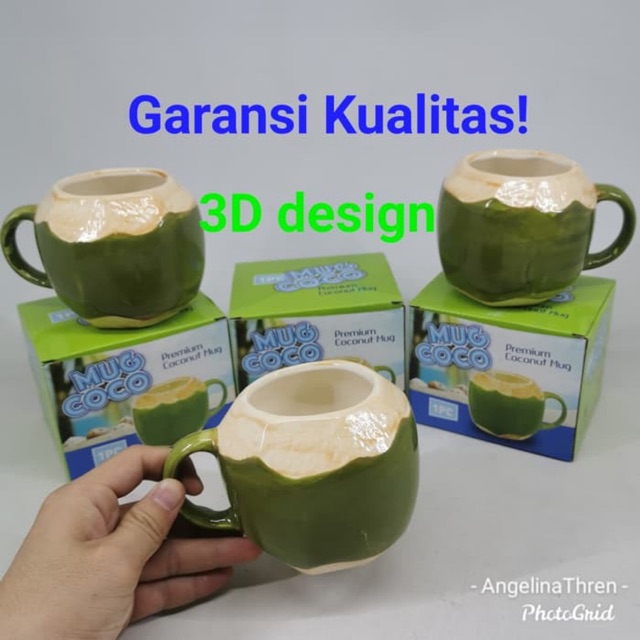 Gelas mug kelapa 3D - Gelas Es buah 9cm