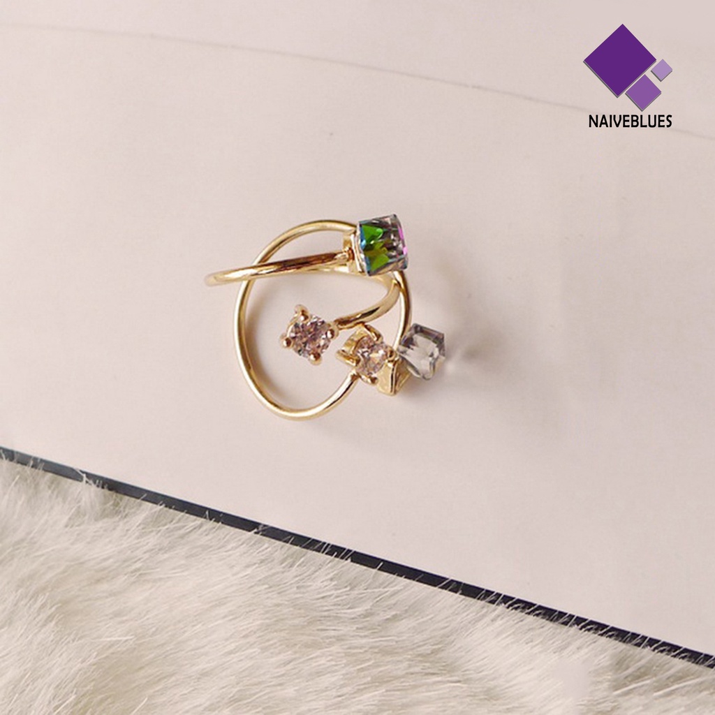 Naiveblue &gt; Cincin Tunangan Adjustable Hias Berlian Imitasi Multi Warna Anti Pudar Untuk Wanita