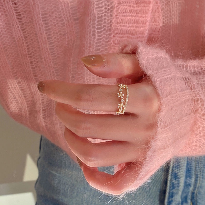 Cincin Desain Bunga Gaya Korea wanita titanium ring for women