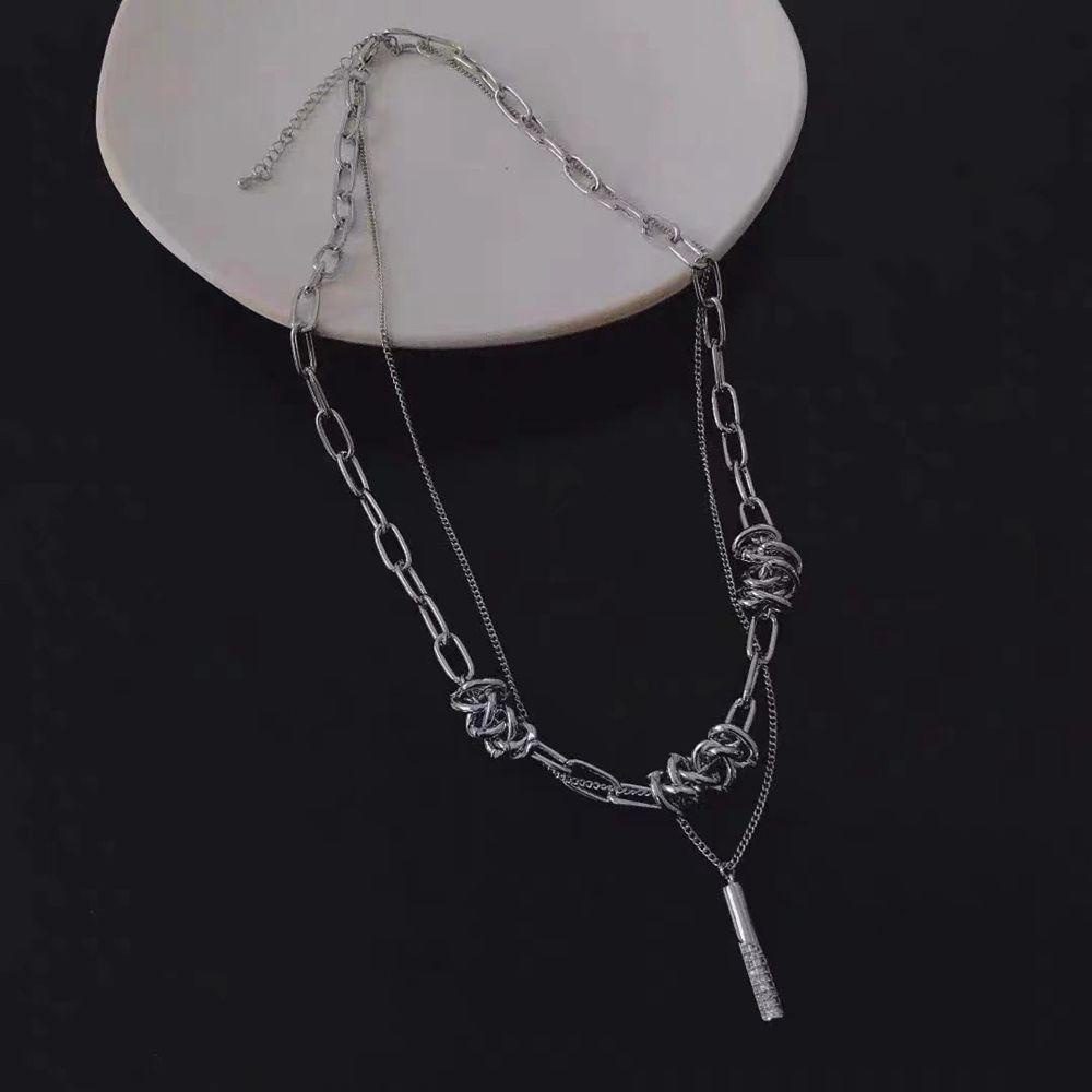 Kalung Rantai Klavikula Desain Geometri Gaya Retro Punk Hip-hop Korea Untuk Pria Dan Wanita