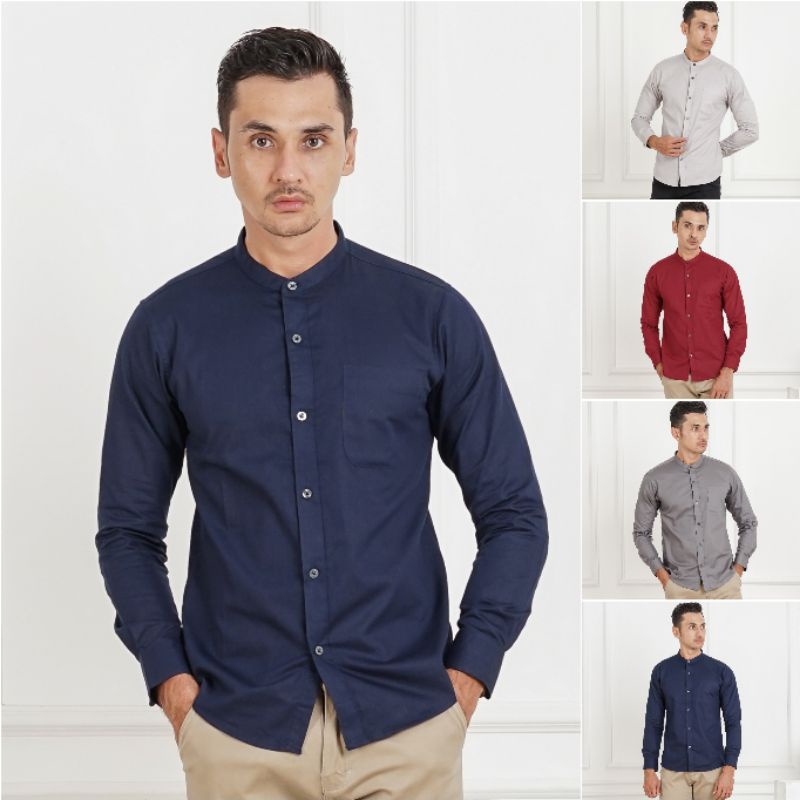 Kemeja Polos Pria Lengan Panjang Kerah Shanghai Slimfit PREMIUM Quality Baju Koko Polos Cowok Lengan
