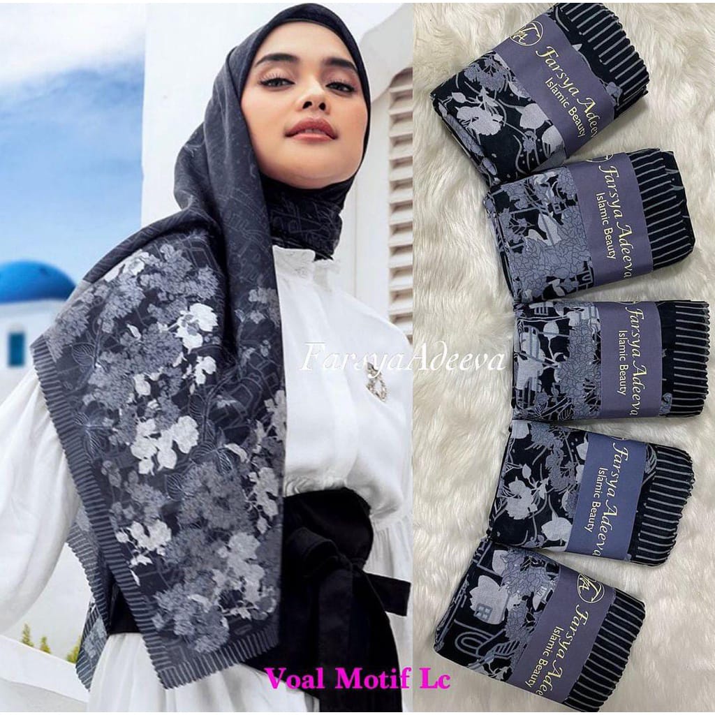 Kerudung segiempat motif terbaru segiempat motif deenay kw bahan voal grosir segiempat motif termurah Safa Hijab-WAFE BLACK