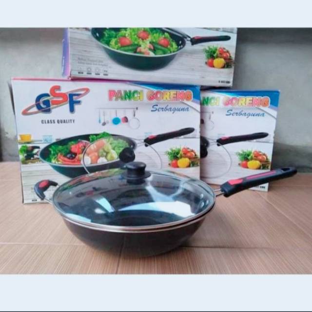 Panci goreng GSF - wajan gagang tutup kaca + plastik bubble