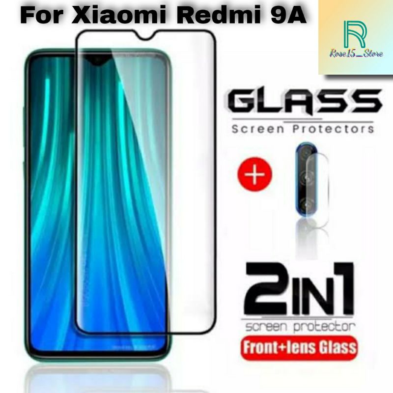 Tempered Glass Full Cover Xiaomi Redmi 9A Paket TG Anti Gores Pelindung Layar & Kamera