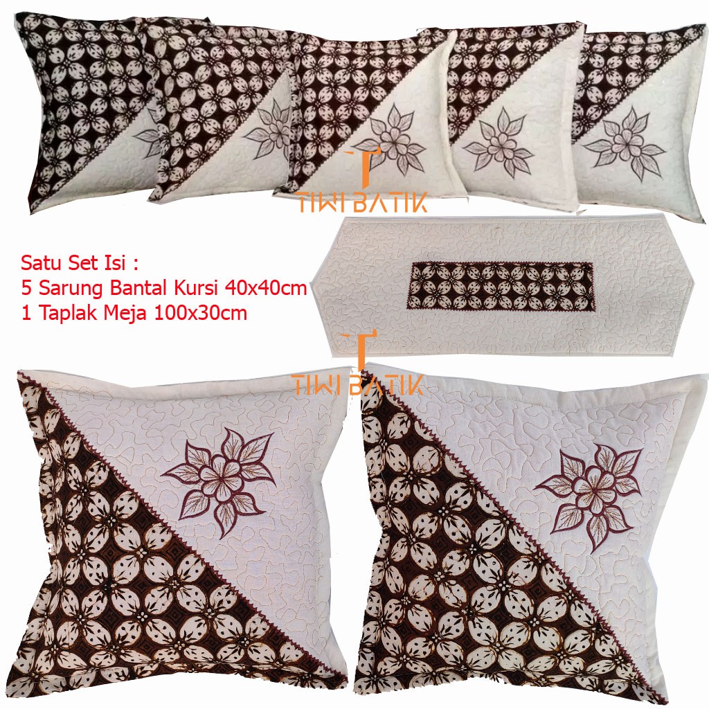 Sarung Bantal Kursi Sofa Batik Cap Kombinasi Bordir Murah Set Taplak Meja Murah