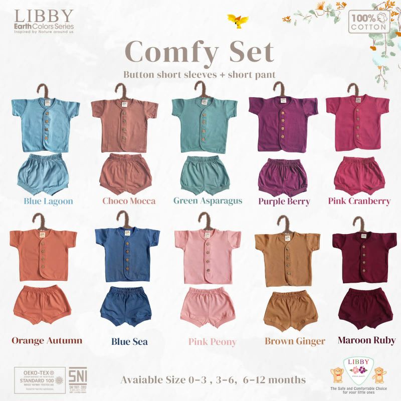 LIBBY (1stel) COMFY SET - PENDEK / Stelan Baju Bayi PENDEK (0-12bulan)