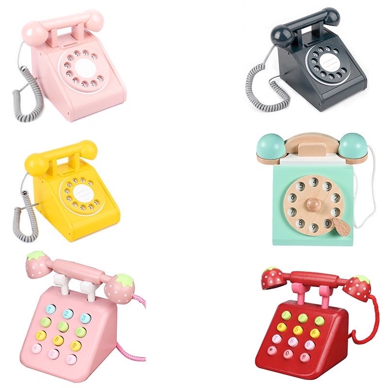 Wooden telephone - pretend toys - mainan telpon kayu