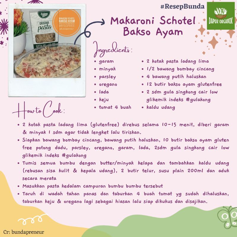 

PASTA GLUTEN FREE CASSAVA LADANG LIMA NON MSG HALAL MUI PASTA MPASI