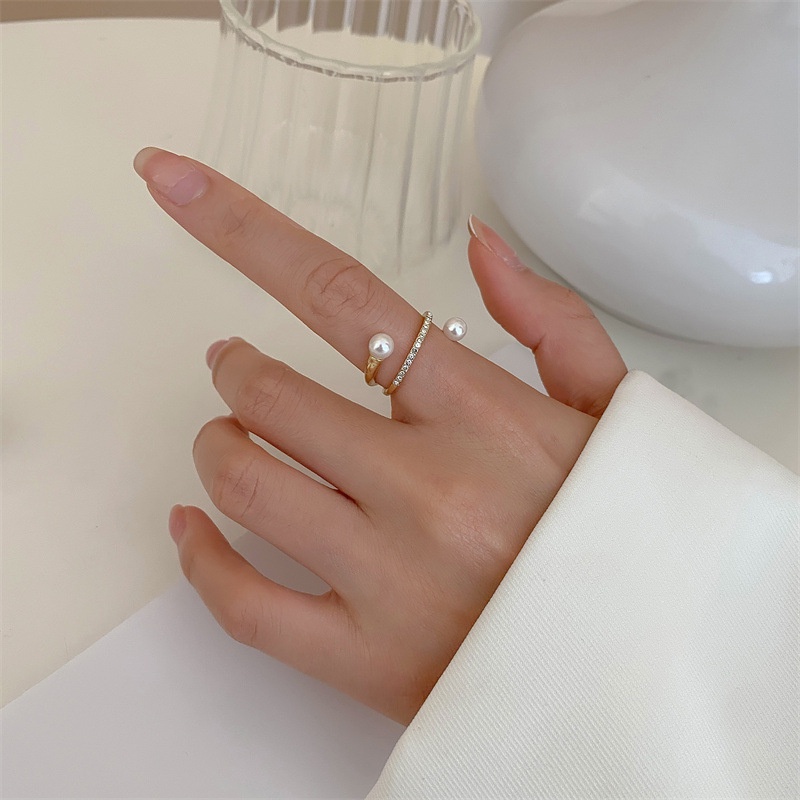 Korean Pearl Ring Female Fashion Personality Index Finger Ring Rhinestone Rings