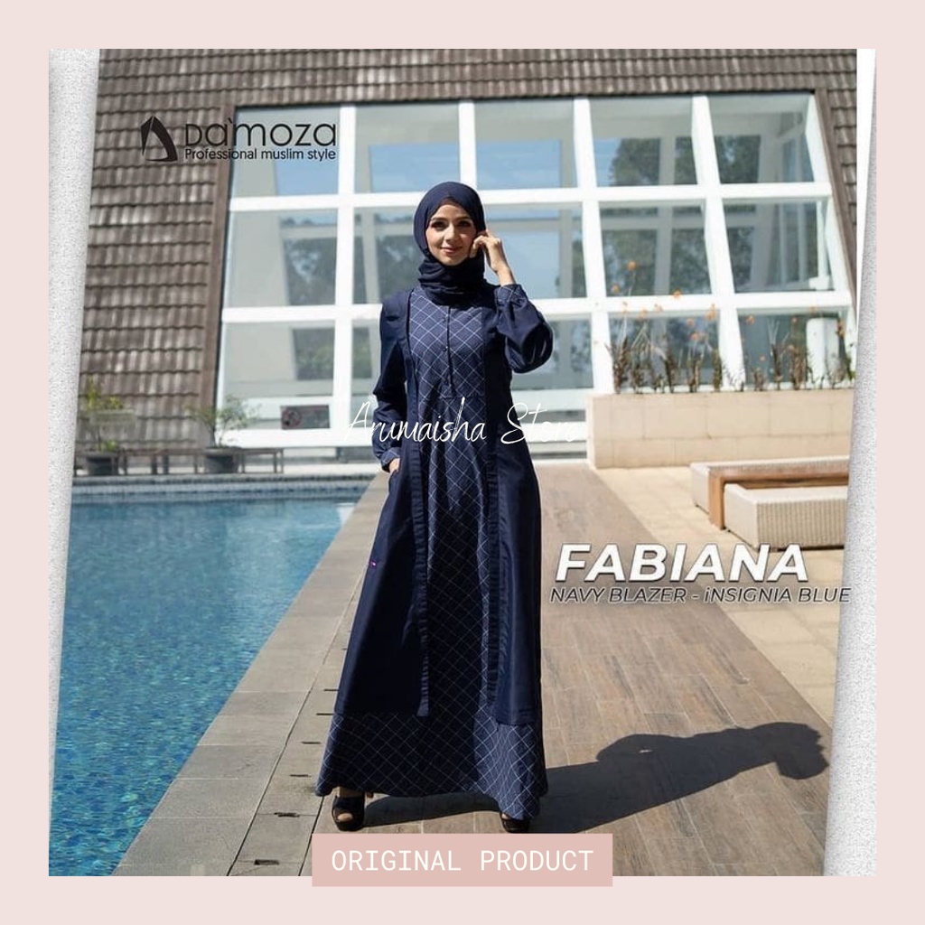 DAMOZA Gamis Fabiana Biru Tua Bahan Katun Premium