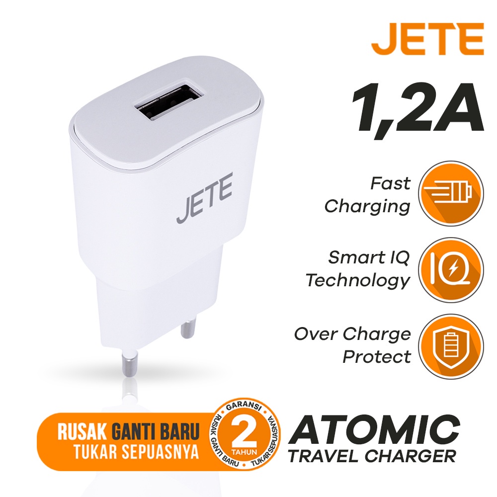 Kepala Charger | Adaptor Hp Fast Charger Kabel USB Micro JETE Atomic  - Garansi  2 Tahun