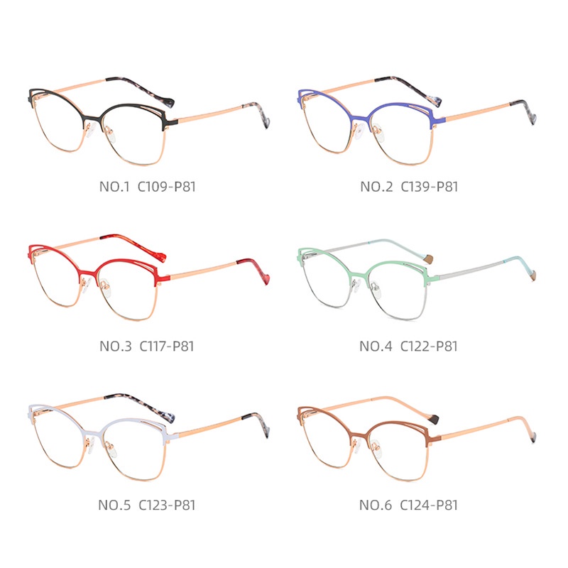 (YUZHU) COD Kacamata Fashion Eropa dan Amerika Cat Eye Anti Cahaya Biru Two Tone Metal Spring Leg Glasses untuk Wanita