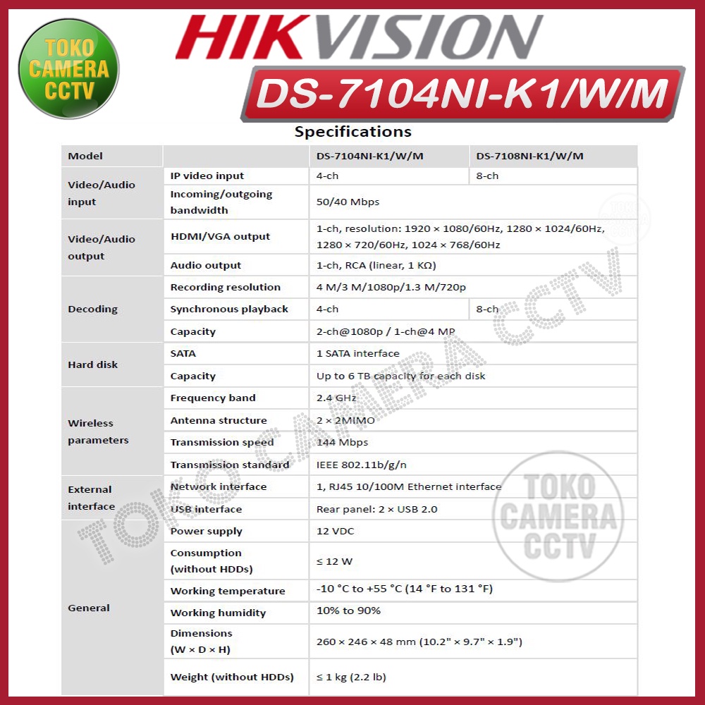 WIFI NVR 4 CHANNEL HIKVISION DS-7104NI-K1/W/M