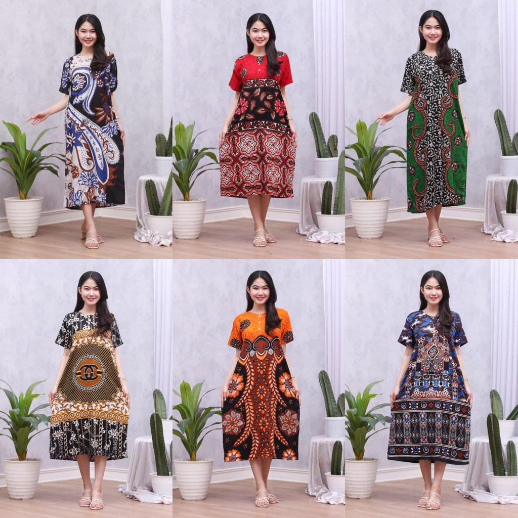 Daster Batik Lengan Pendek - Motif Daun - Leher Kancing (DPT001-133) Batik Prass-DASTER RANDOM