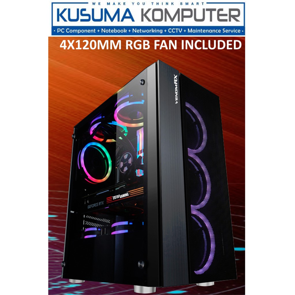 VenomRX DROGON + 4 Fan RGB Tempered Glass Casing PC Gaming
