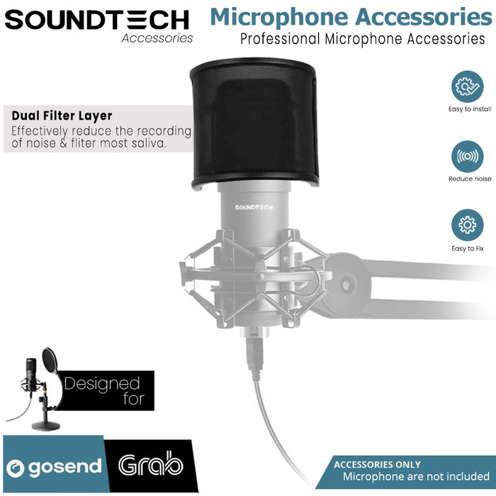 SOUNDTECH MIC POP FILTER WIND SHIELD U SHAPE METAL MESH MIC