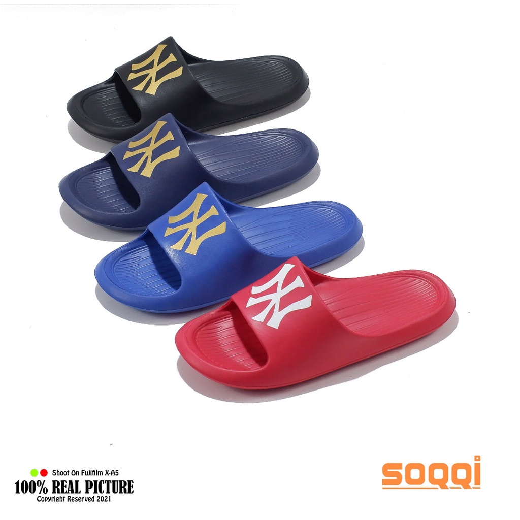 Sandal slop pria karet distro original import korea sendal selop slip on cowok laki-laki dewasa model slipon slide flat kwalitas terbaik Soqqi Komin 080 NYX terbaru promo lebaran keren cod murah 40-44