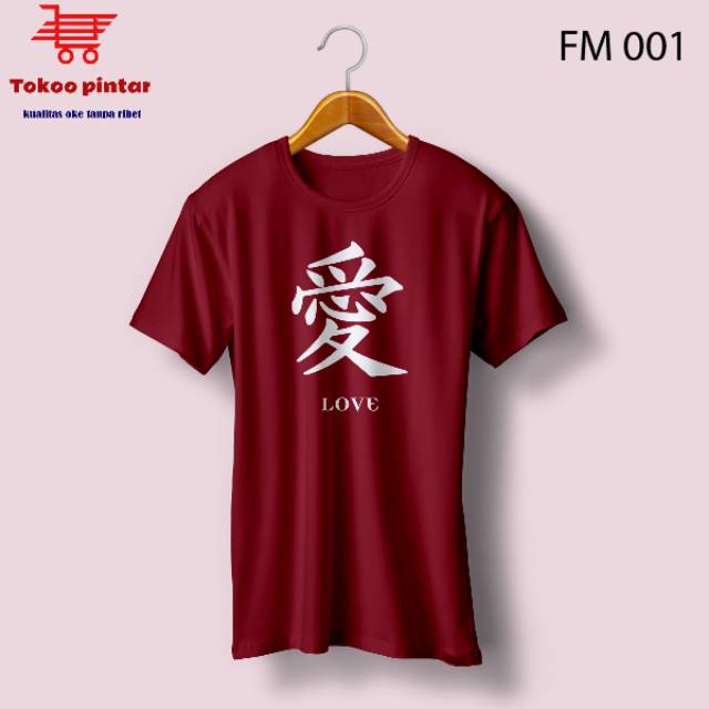 kaos baju distro unisex pris/wanita bertema mandarin love