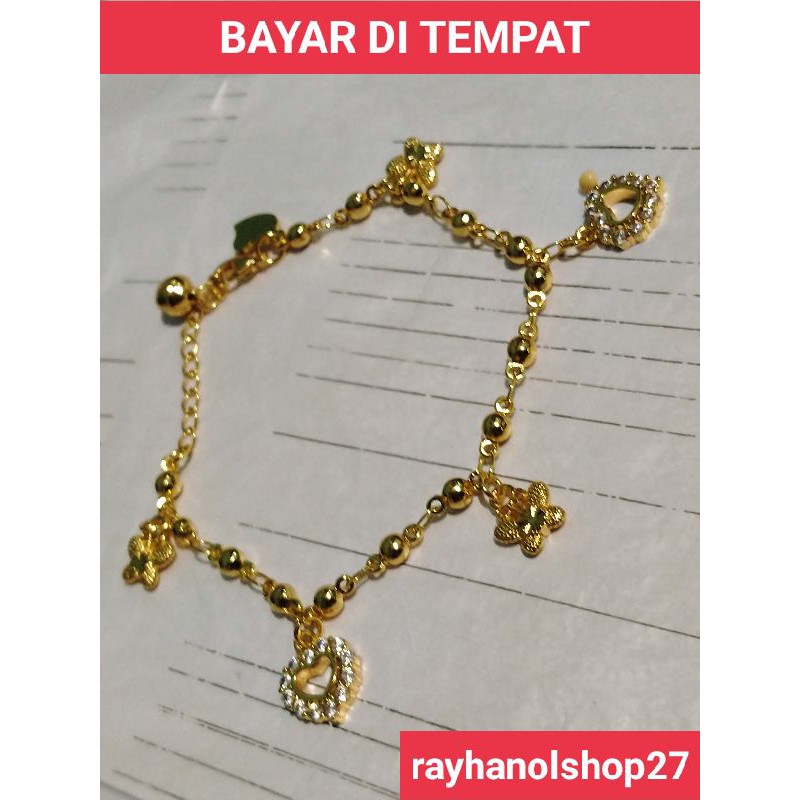 GELANG TANGAN TITANIUM WANITA DEWASA MOTIF TERBARU LOVE DAN BINTANG FULL PERMATA LAPIS EMAS 24 K