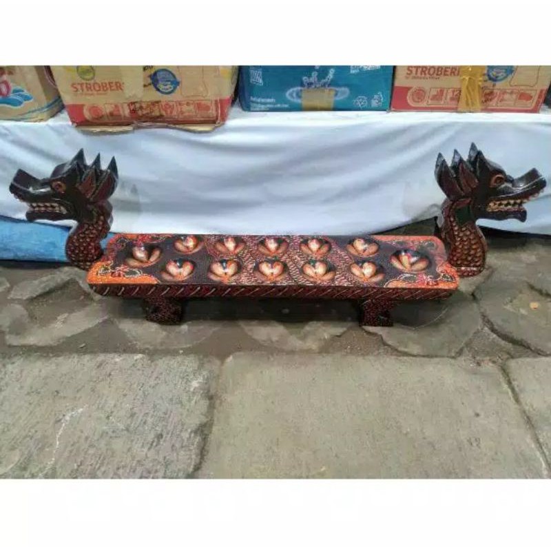 CONGKLAK DAKON BATIK BENTUK NAGA 12 LUBANG FREE 100 BIJI DAKON KERANG - MAINAN EDUKATIF