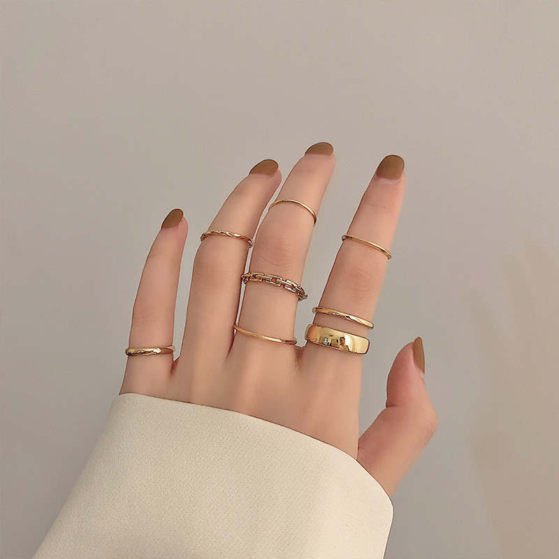 7pcs / Set Cincin Jari Telunjuk Model Glossy Gaya Hip Hop Korea Untuk Wanita