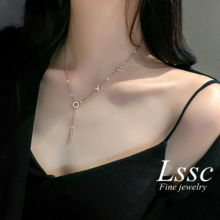 Kalung Titanium Premium Huruf LOVE Anti Karat Korea Wanita Perhiasan