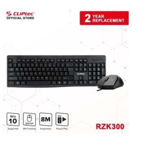 keyboard mouse cliptec wired usb 2.0 combo bundle membrane 104 key 1000dpi optical rzk-300 rzk300