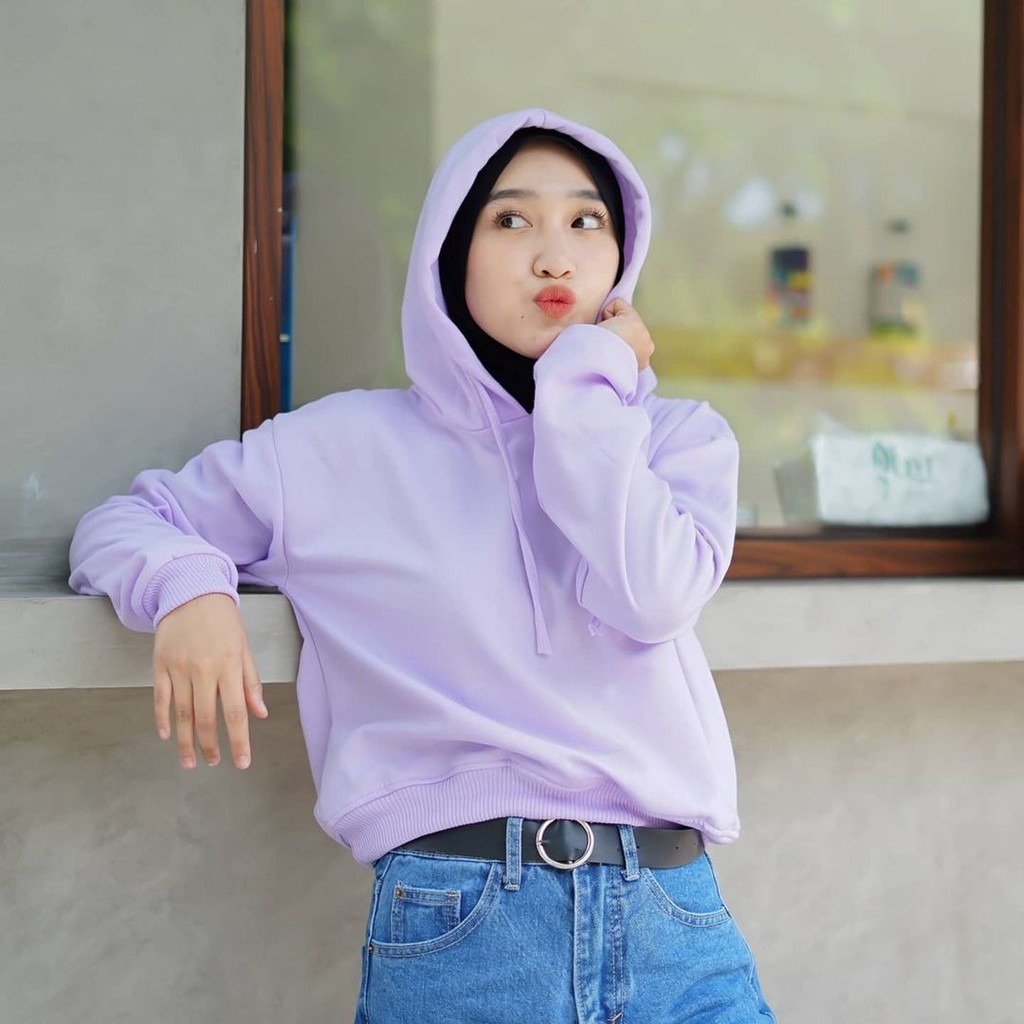 Hoodie Wanita Crop Oversize Purple / Hoodie Wanita Oversize Crop Purple