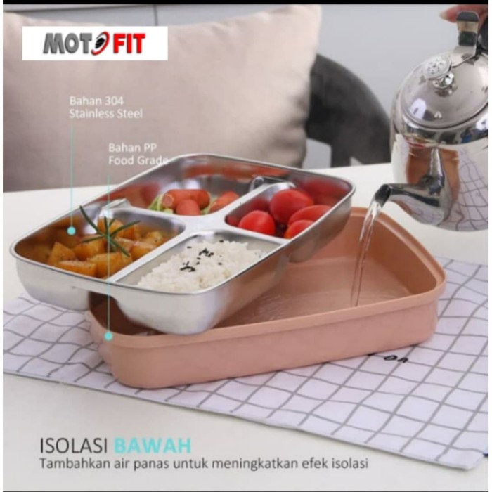 lunch box 1100ml Kotak Makan Siang dengan Stainless Steel 4 sisi kisi