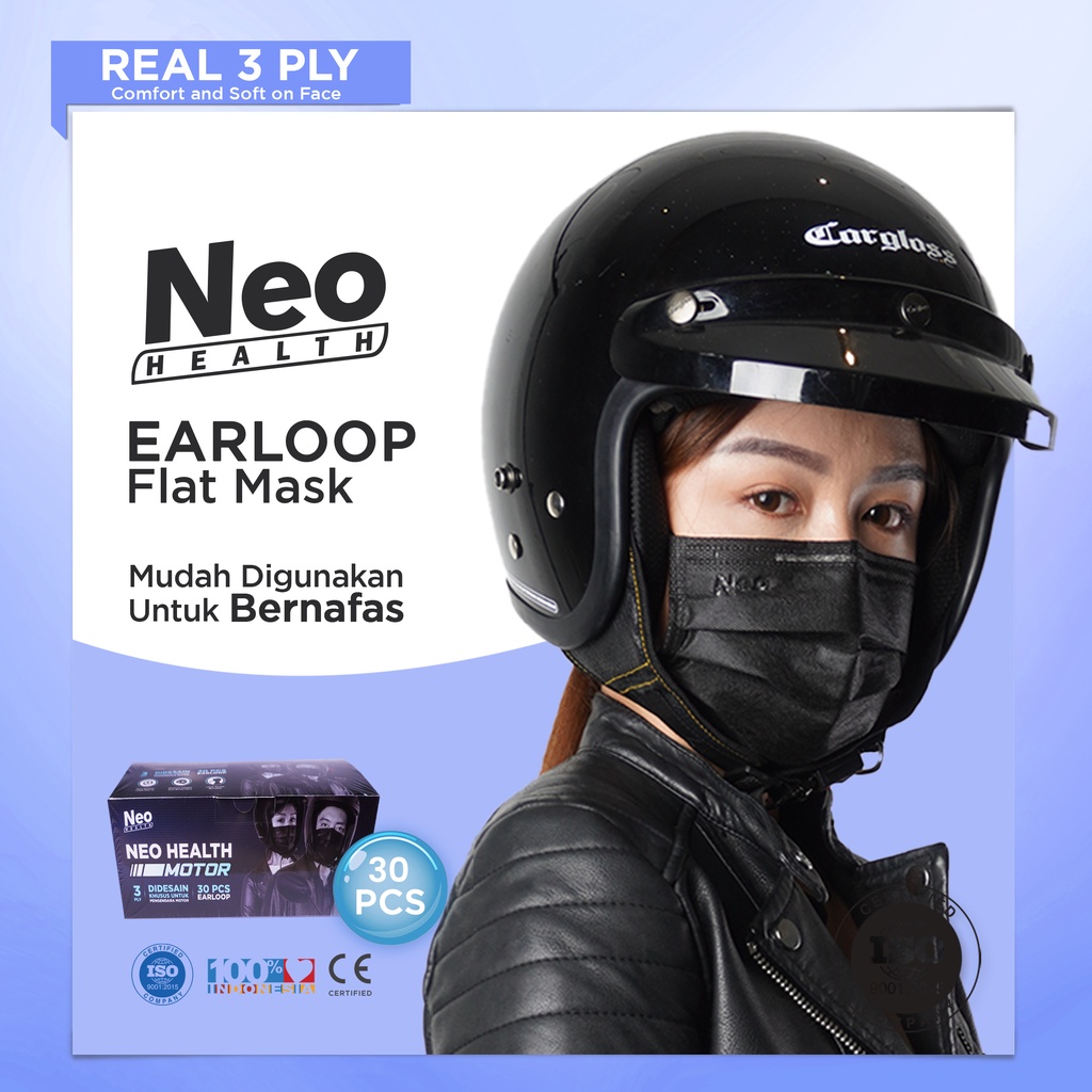 Neo - Motor Carbon Mask 30’S 3 Ply Earloop Black masker medis trendy