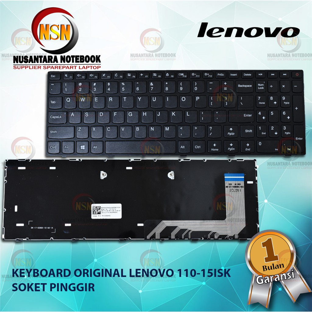 Keyboard Original Laptop Lenovo 110-15ISK Soket Pinggir Tombol Power