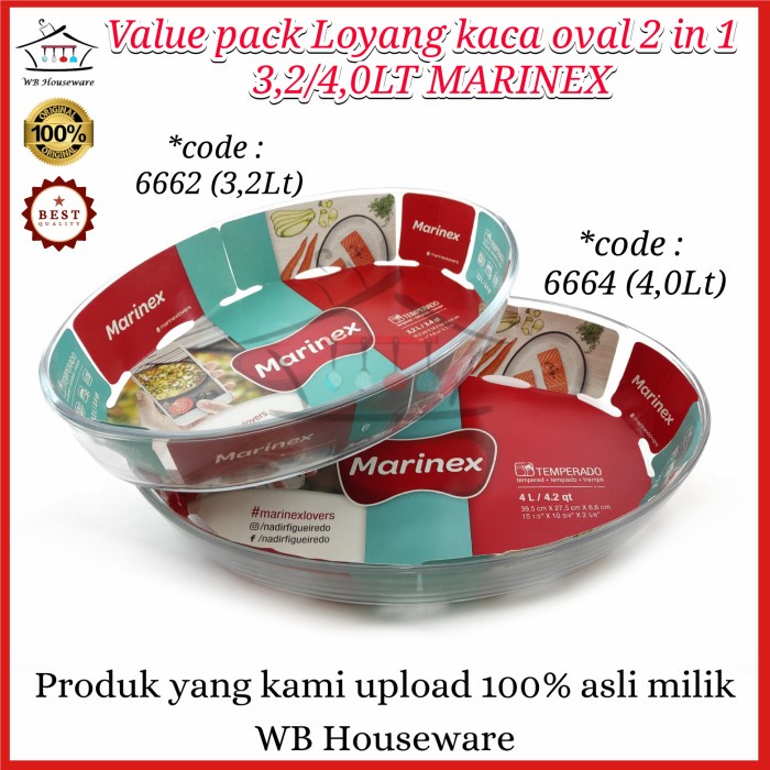 Saji Prasmanan - Loyang Kaca Oval Set Isi 2 Marinex / Prasmanan Tahan Panas 3,2/4Liter
