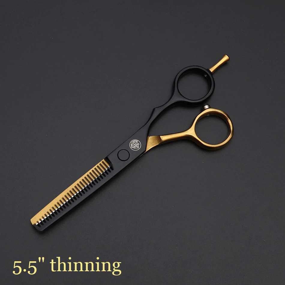 GS8 Gunting Rambut Professional Barber Hairdressing Scissors 440C Hitam Gold Cutting Thinning 5.5 Inch sasak Gunting rambut