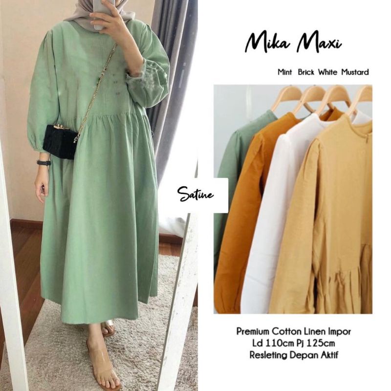 MIKA ZIPPER MIDI DRESS LINEN IMPORT KOREAN STYLE BY SEYMA LD 110 BUSUI